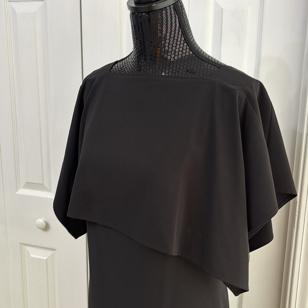 Calvin Klein Black Popover-Cape Crepe Sheath Dress - Picture 5 of 6
